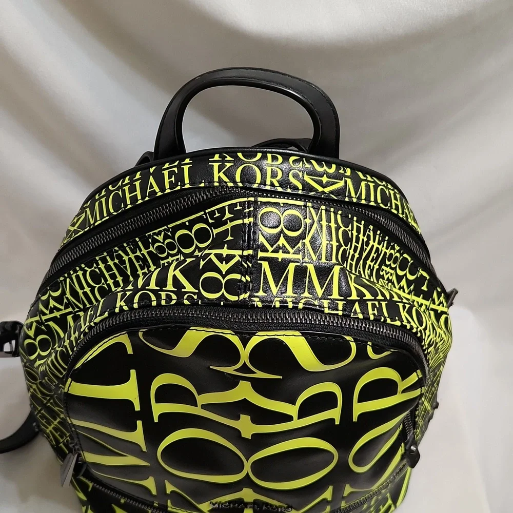 Michael Kors Rhea Medium Newsprint Print Logo Leather Backpack